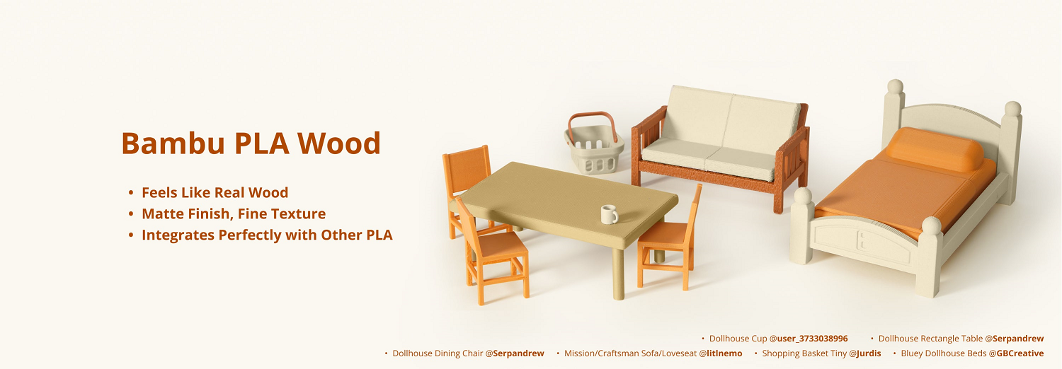 Фото Пластик для 3D принтер PLA Wood от Bambu Lab 1